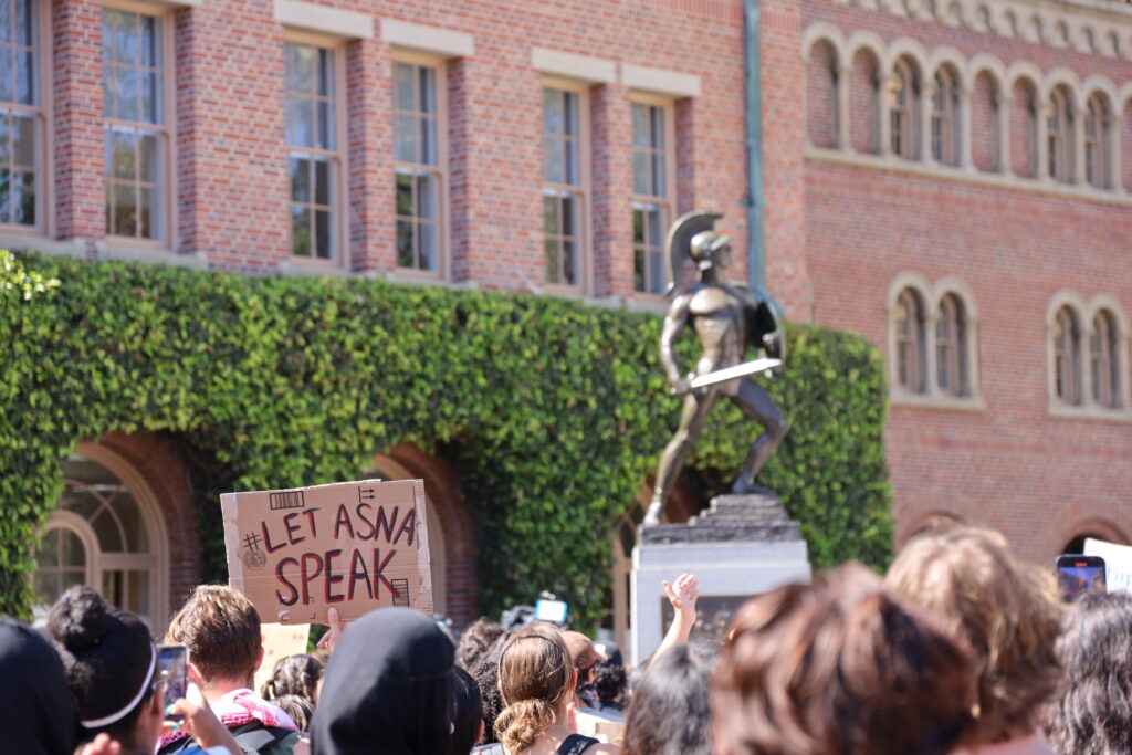 USC students march in protest of decision to cancel valedictorian’s speech